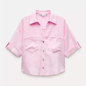 Zara Linen Blend Short Sleeve Shirt